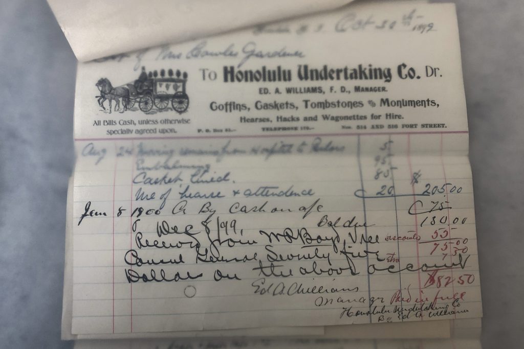 Undertaker receipt for Irene Cowles.
